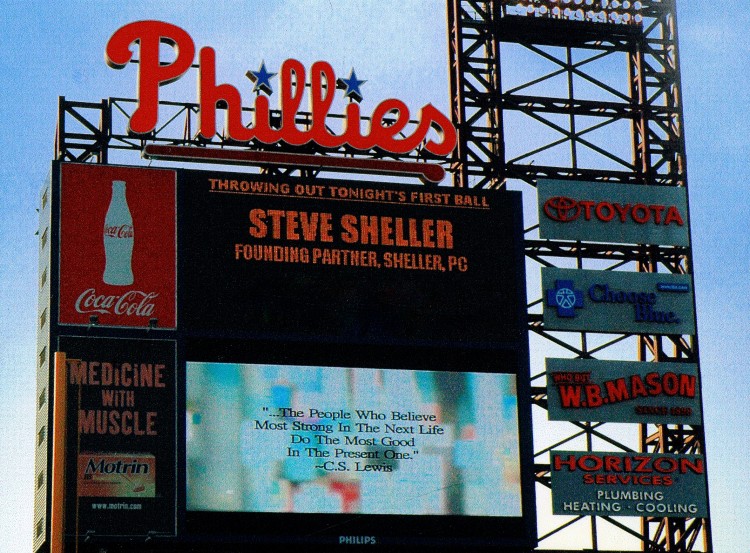 Steve name on Phillies field display with CS Lewis quote-1 copy